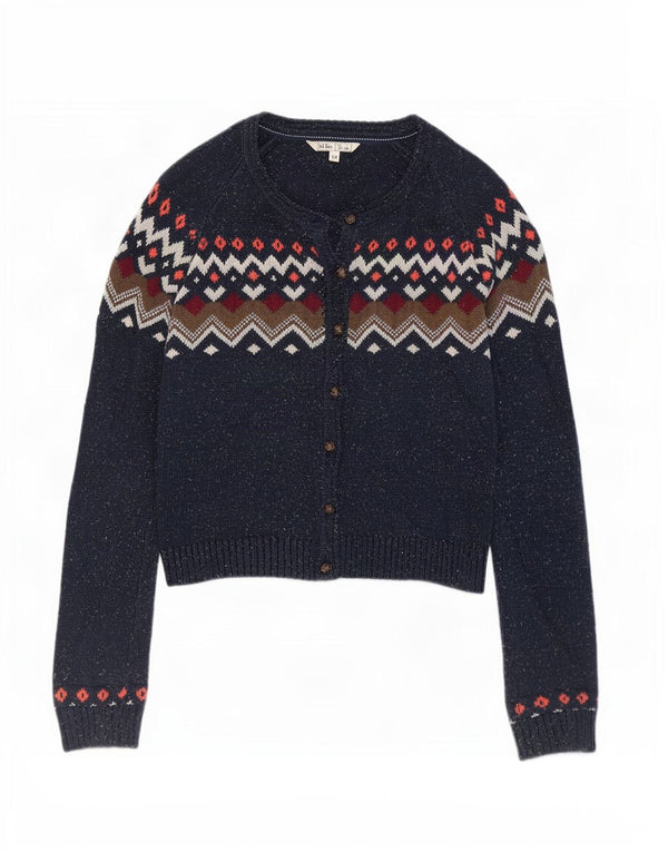 Fat Face Cardigan pour femme en coton Fair Isle Bleu marine moyen UK 12