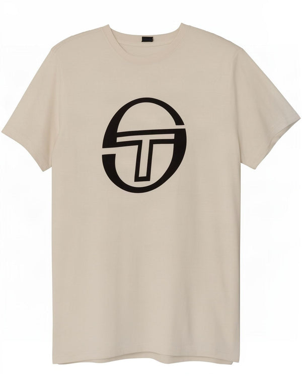 Sergio Tacchini T-shirt graphique pour femme UK 14 Grand coton blanc