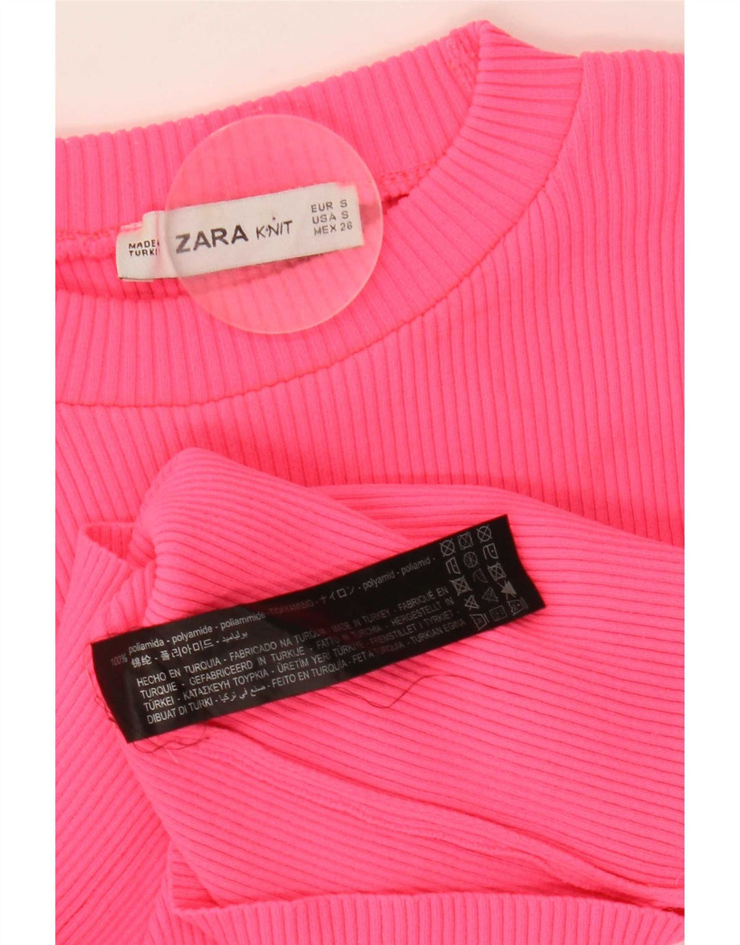 Zara Femme Crop Top Manches Longues UK 8 Petit Rose Polyamide