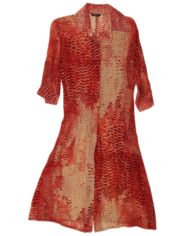 vintage Femmes 3/4 Manches Chemise Robe UK 14 Moyen Rouge Animal Print