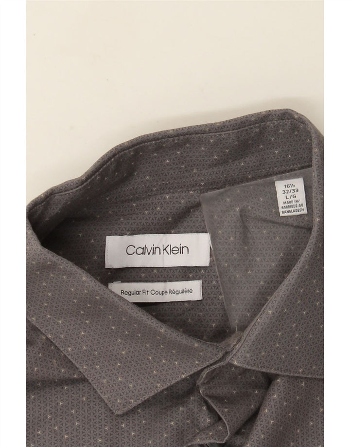 Calvin Klein Chemise coupe régulière pour homme Taille 16 1/2 Grand coton tacheté gris