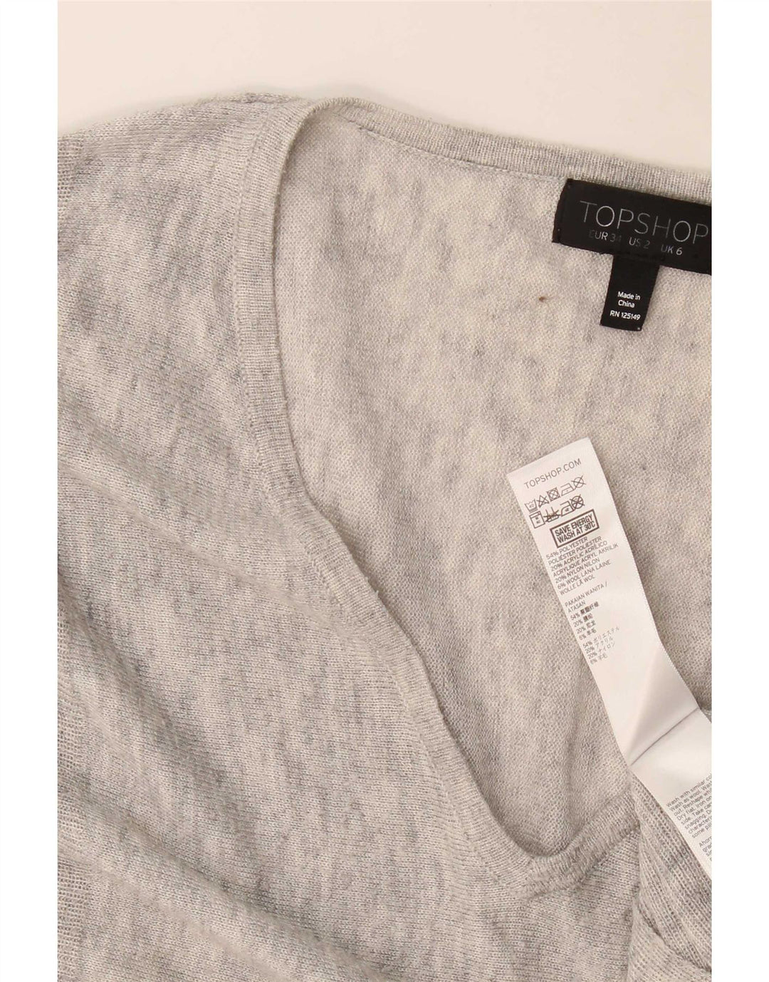 Topshop Femme Haut Oversize Manches Longues UK 6 XS Gris Moucheté Polyester