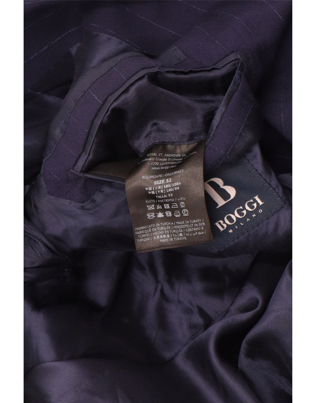 Boggi Veste blazer à 2 boutons pour homme IT 52 XL en laine à fines rayures bleu marine