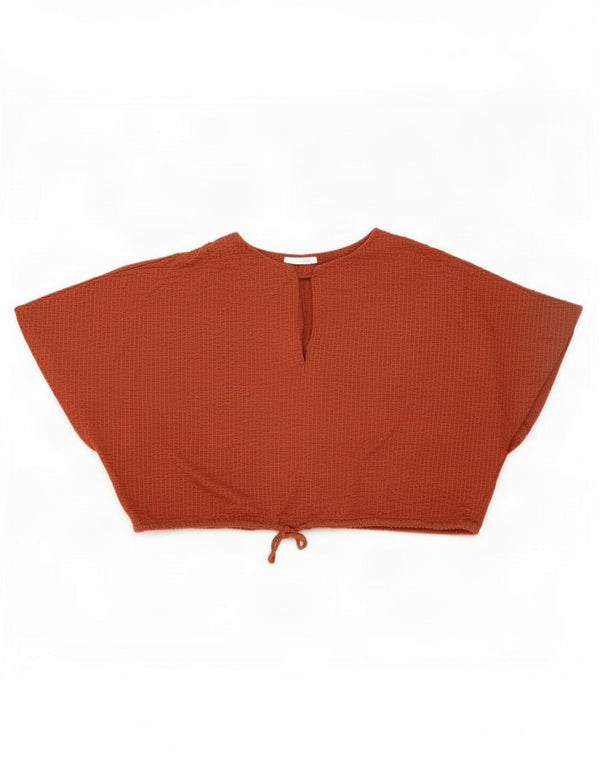 Zara Femme Trafaluc Crop Blouse Oversize Top UK 14 Marron Moyen Coton