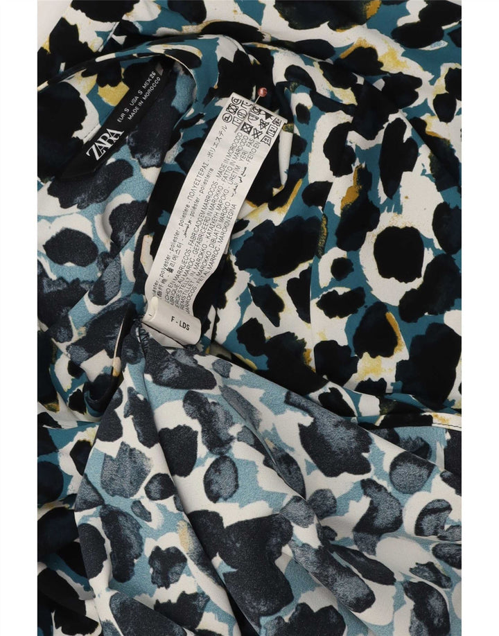 Zara Womens Front Tie Blouse Top UK 10 Petit imprimé animal multicolore