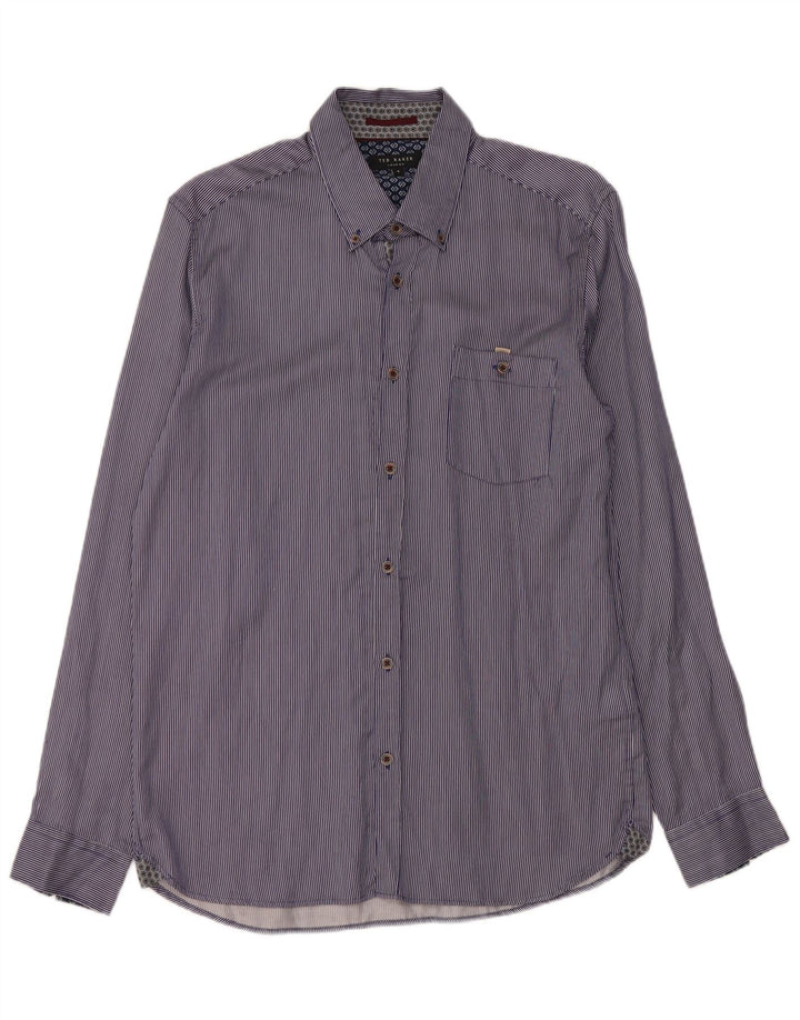 Ted Baker Chemise homme Taille 4 Grand coton à fines rayures bleues
