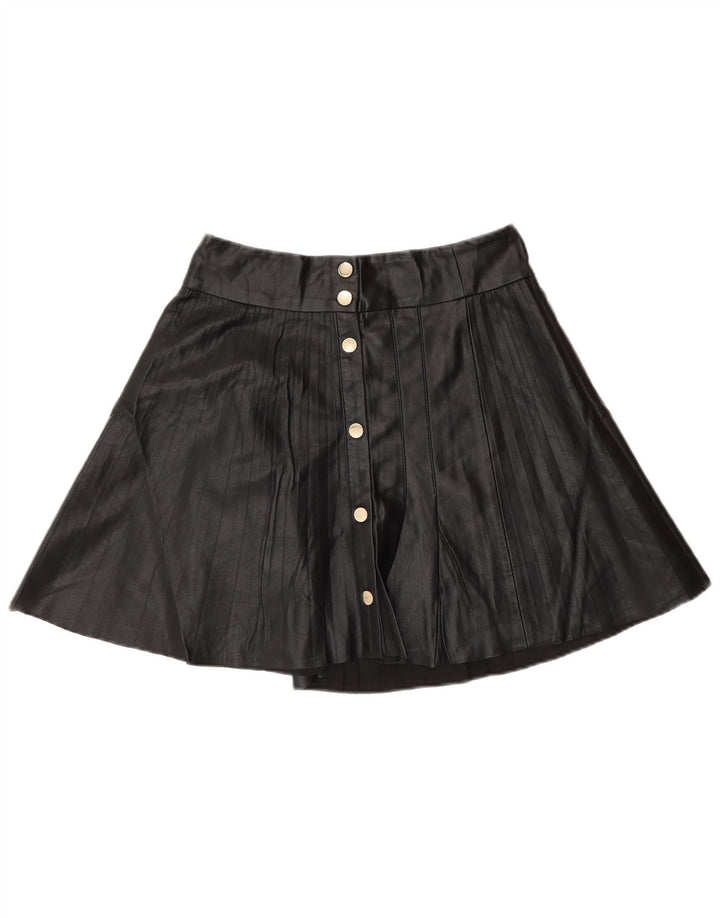 Zara Femme Mini Jupe En Simili Cuir Petit W26 Noir Polyester