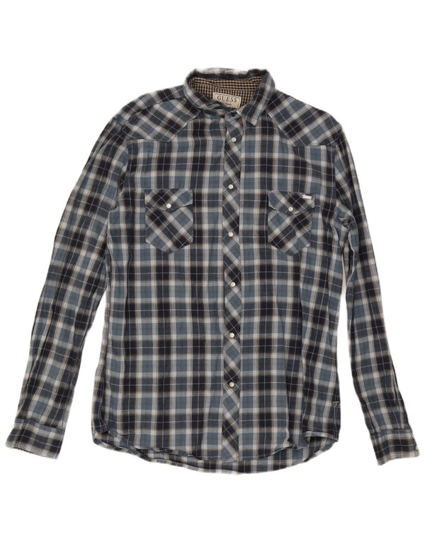 Guess Chemise en flanelle pour homme UK 42 Grand carreaux bleus en coton