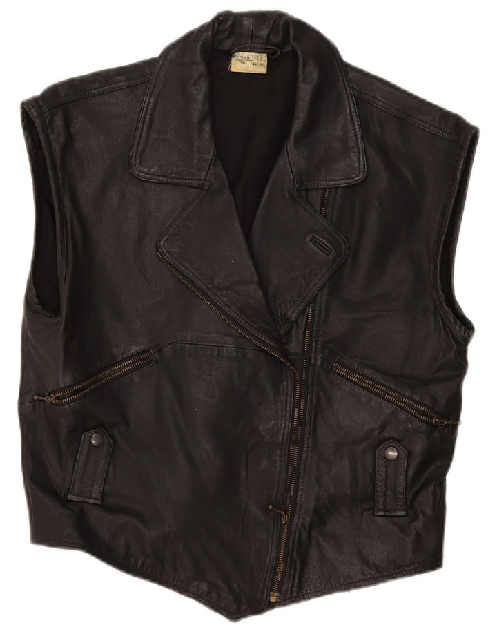 Gilet en cuir femme vintage IT 44 Cuir noir moyen