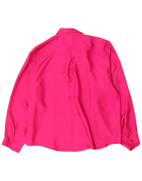vintage Femme Chemise surdimensionnée Blouse UK 14 Soie rose moyenne