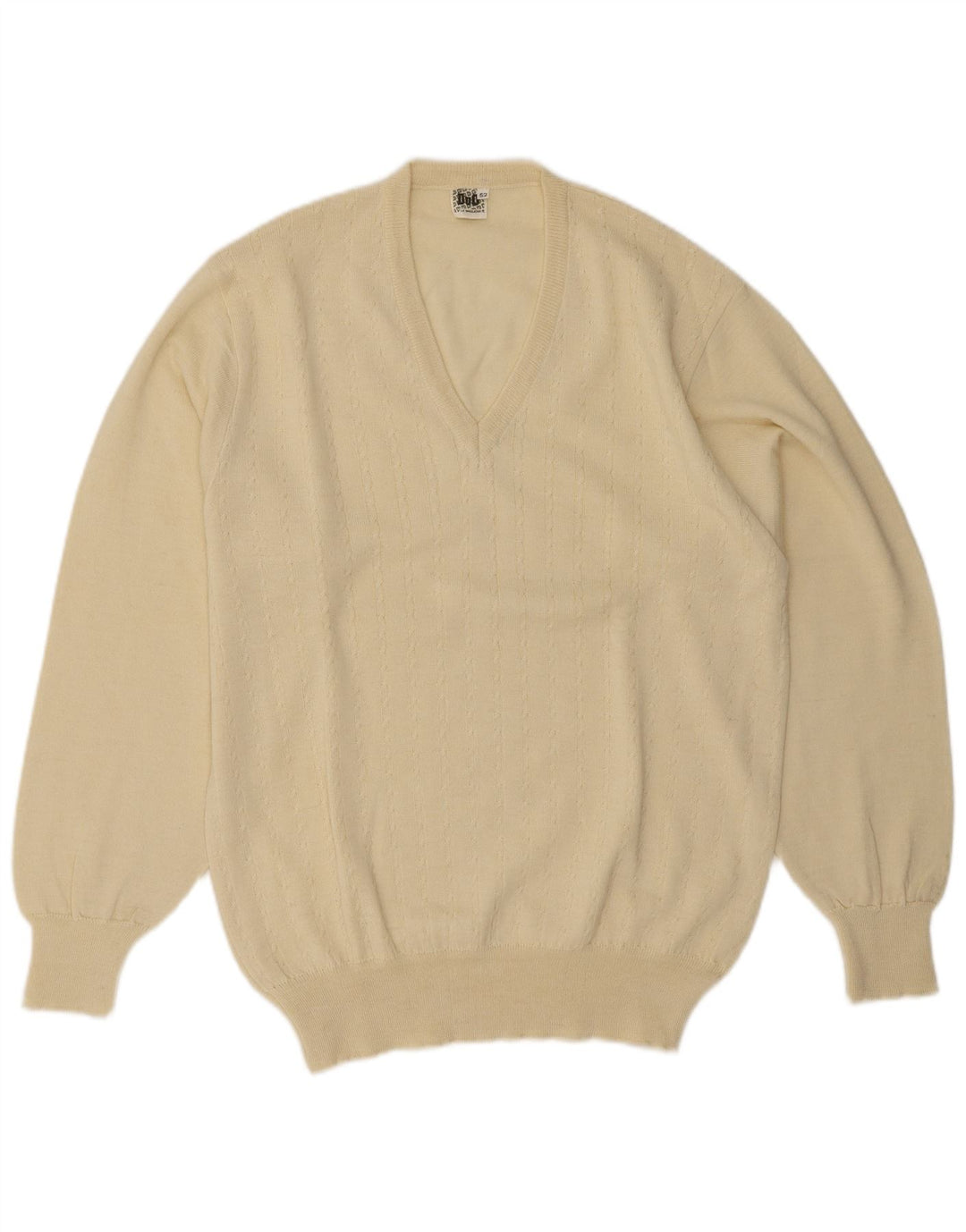 vintage Homme Col V Pull Pull IT 52 Grande Laine Beige