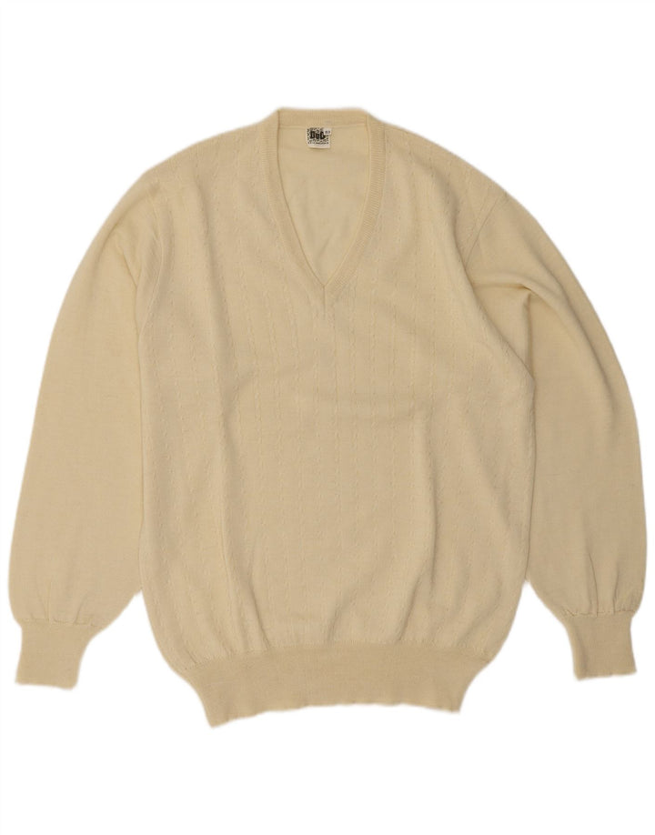 vintage Homme Col V Pull Pull IT 52 Grande Laine Beige