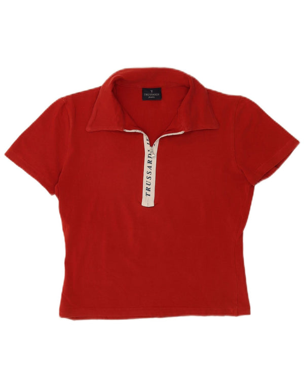Trussardi Polo court graphique pour femme UK 12 Rouge moyen Colourblock
