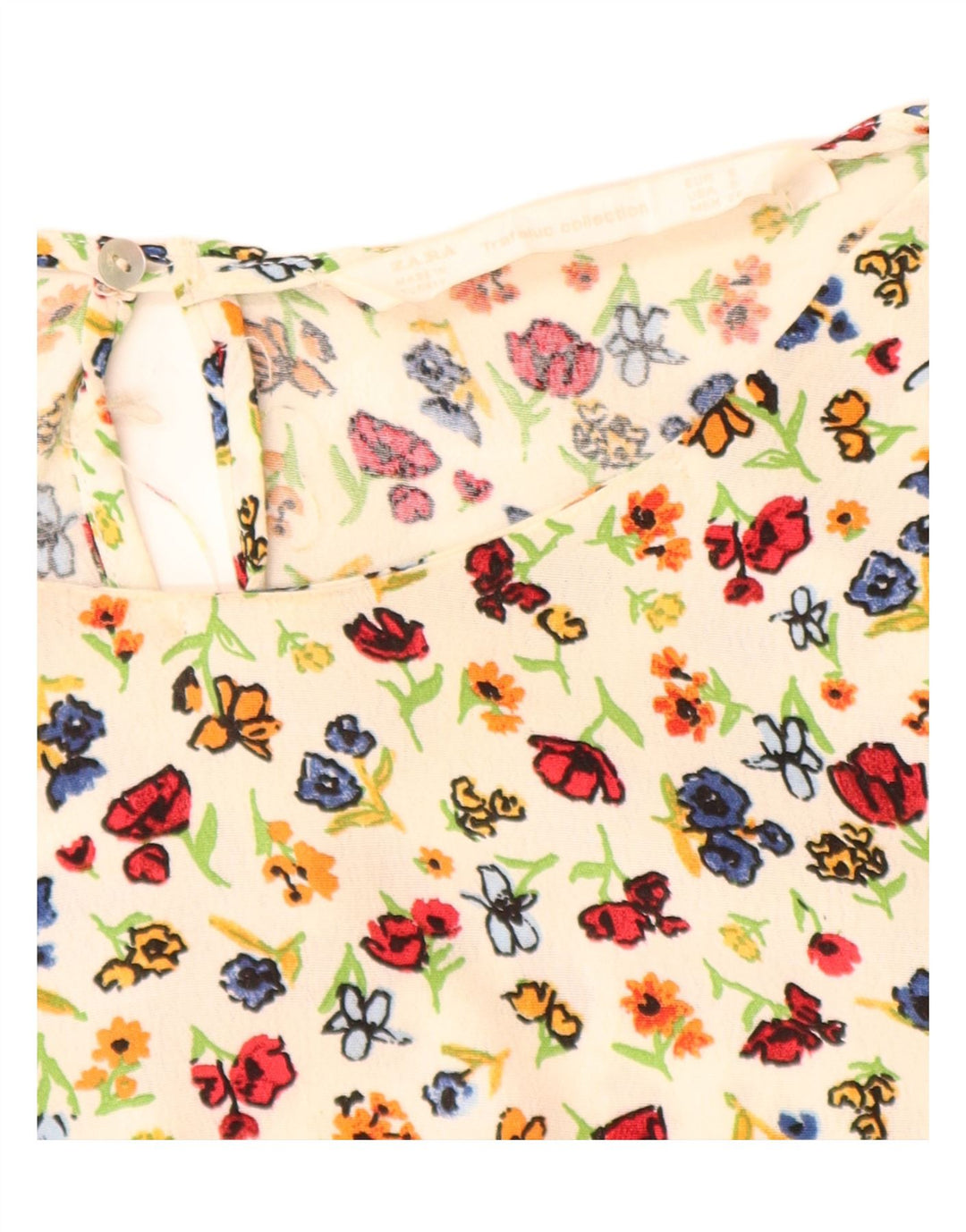 ZARA Chemisier à manches 3/4 pour femme UK 10 Petit blanc cassé en viscose florale