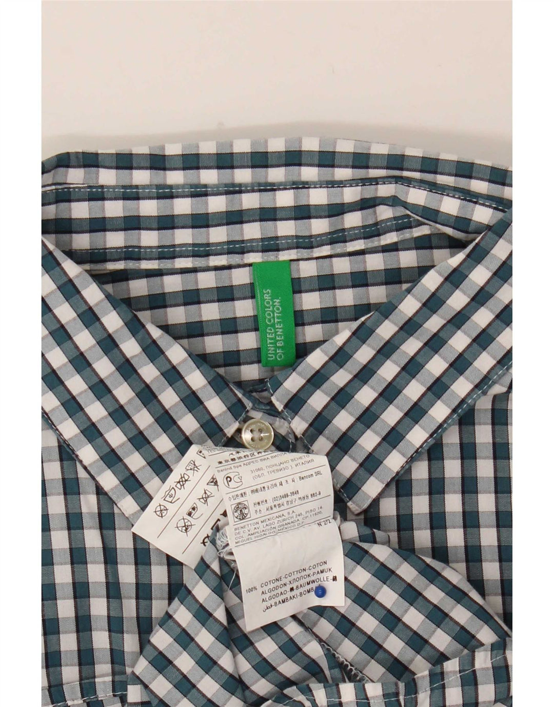 Benetton Chemise Femme UK 12 Coton Vichy Vert Moyen