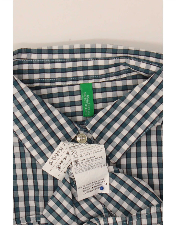 Benetton Chemise Femme UK 12 Coton Vichy Vert Moyen