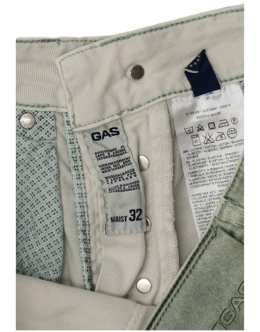 Gas Short en Jean Homme W32 Coton Vert Moyen