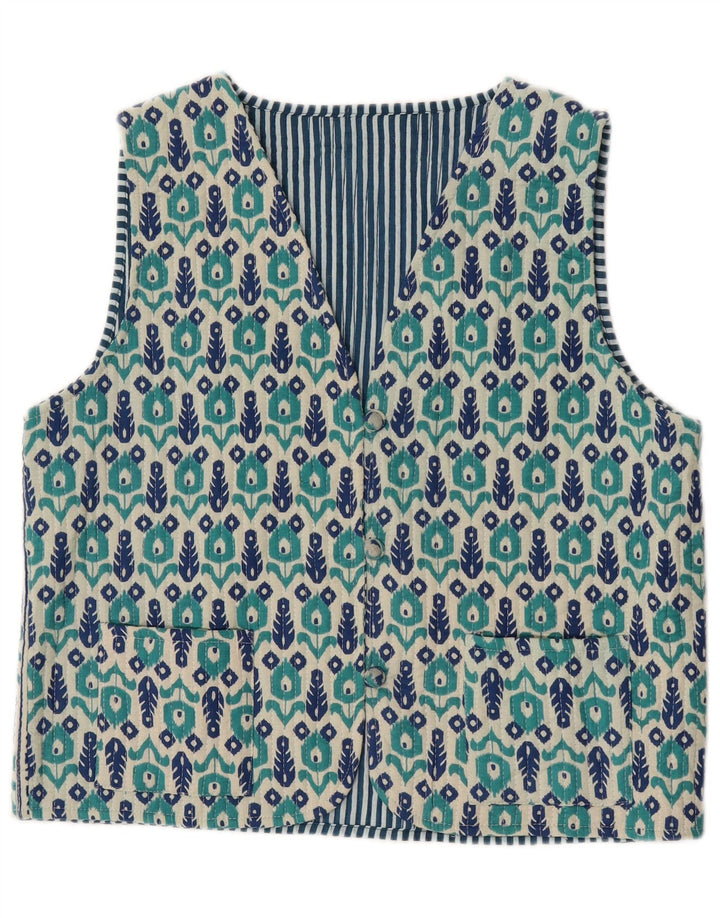 gilet femme vintage UK 14 Medium Blue Floral