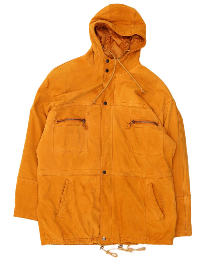 veste en daim à capuche vintage pour homme UK 38 Cuir brun moyen
