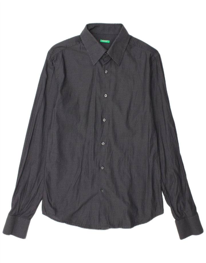 BENETTON Chemise Homme Large Gris Moucheté Coton