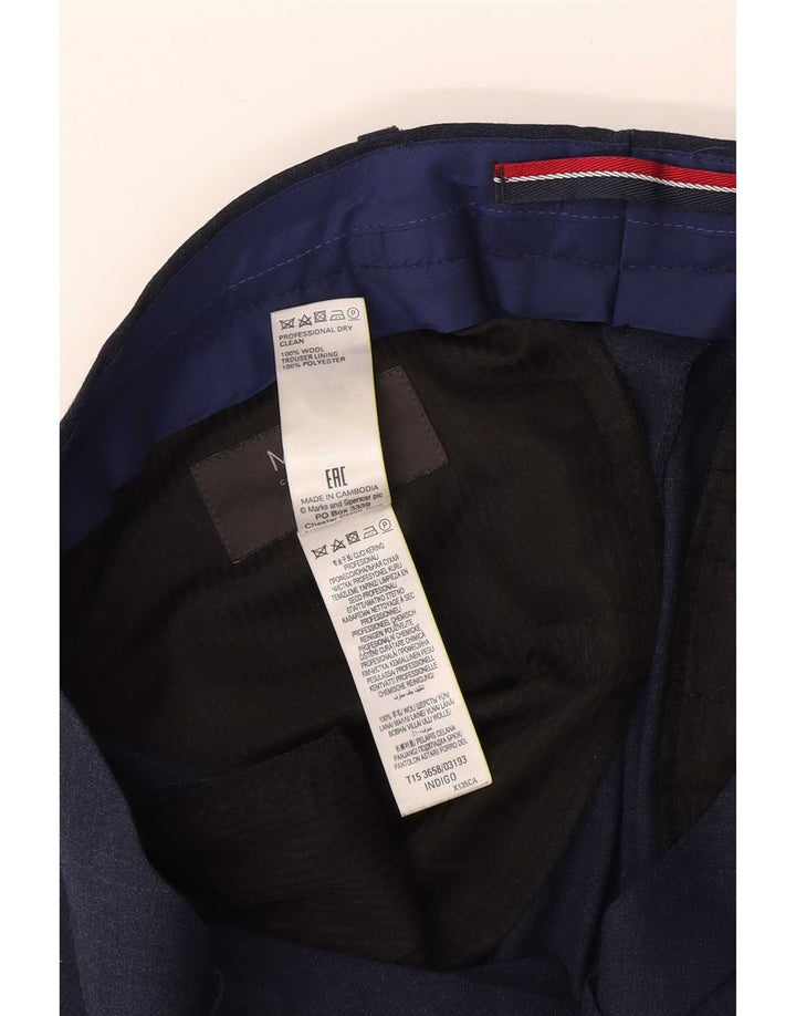 Marks & Spencer Pantalon de Costume Slim Homme W32 L31 Bleu Marine Laine