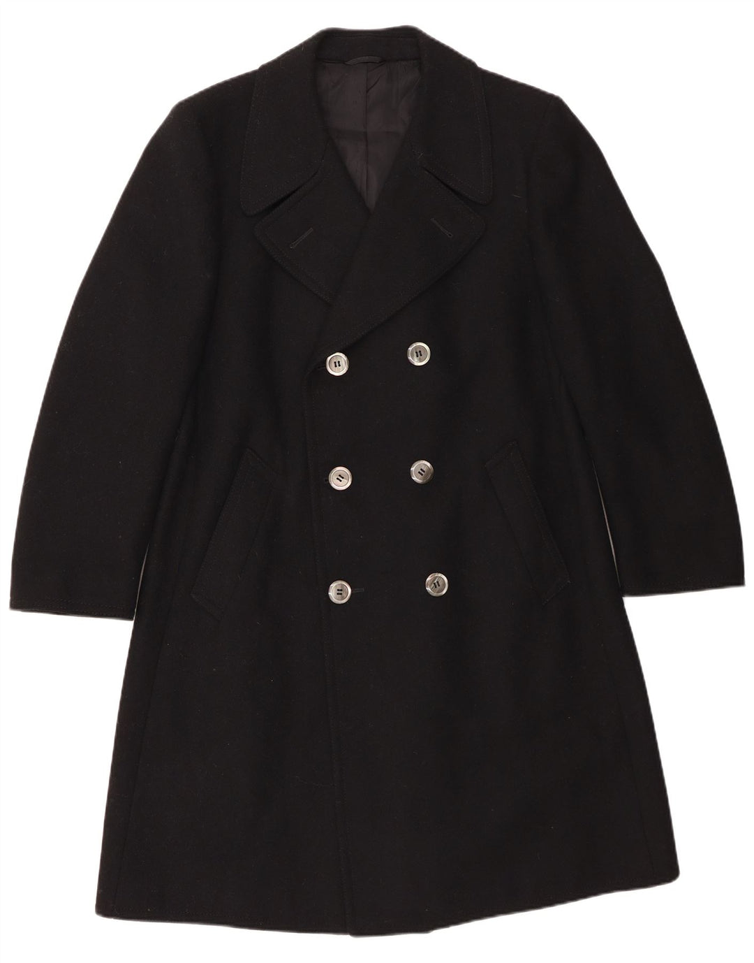 vintage Mens Double Breasted Coat IT 54 2XL Laine Noire