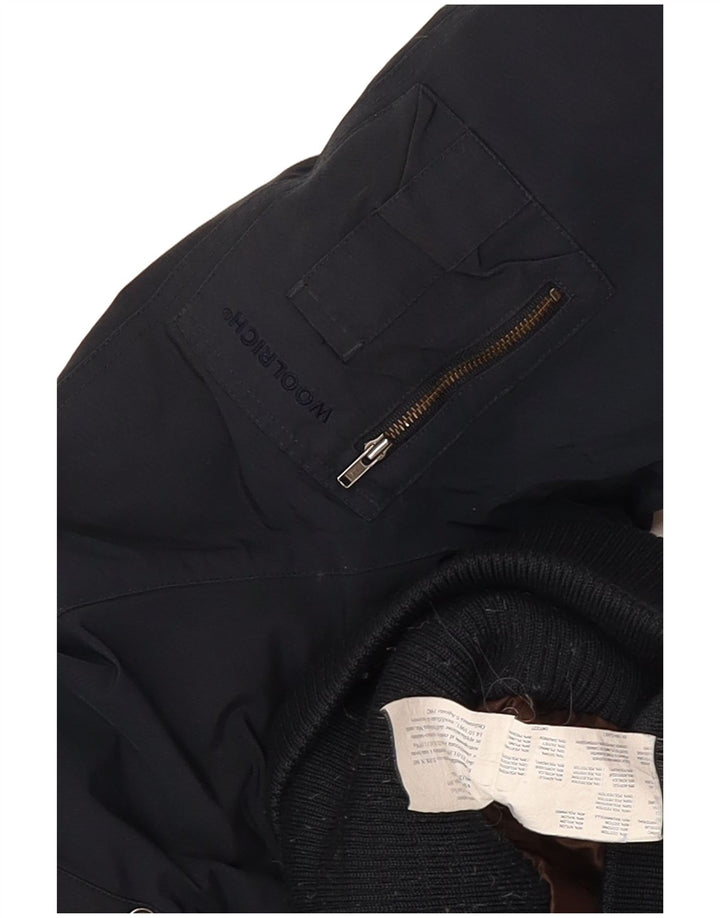 Woolrich Veste matelassée à capuche pour femme UK 12 Bleu marine moyen Coton
