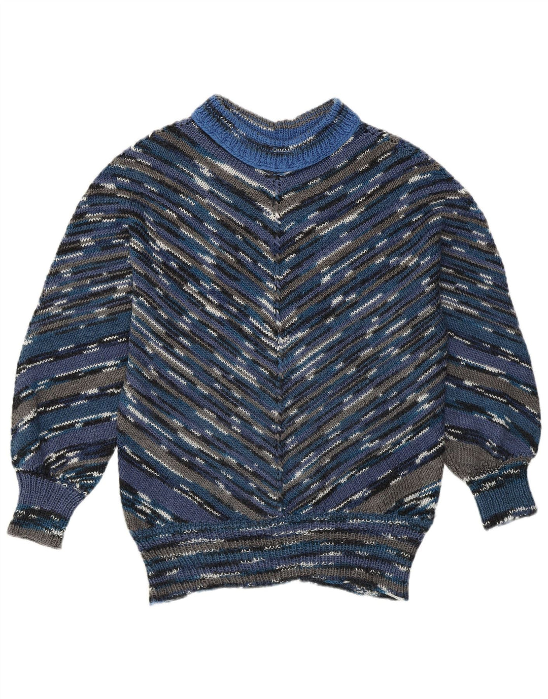 vintage Womens Turtle Neck Jumper Sweater UK 16 Grand Chevron multicolore