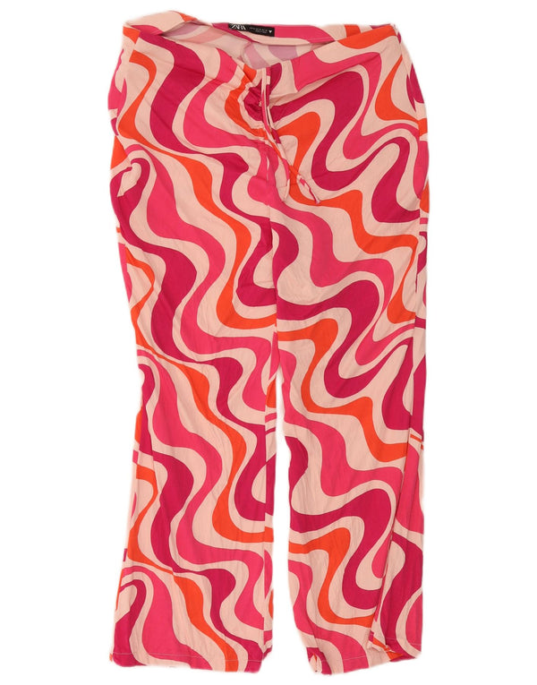Zara Pantalon court taille haute à motif abstrait pour femme XL W32 L24 Rose