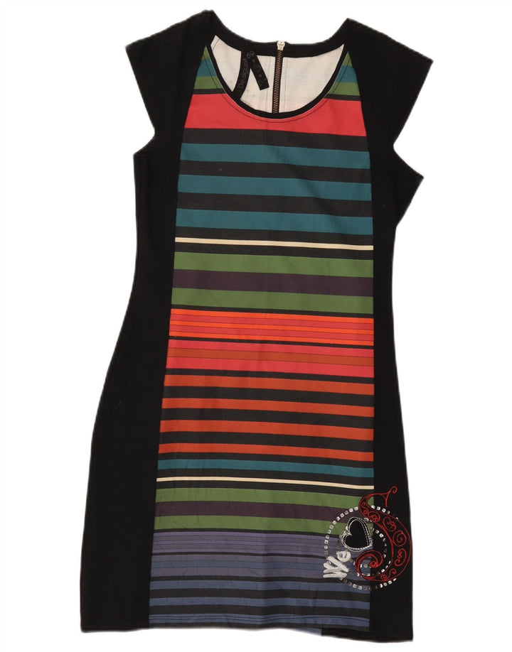 Desigual Robe fourreau graphique pour femme UK 12 Medium Noir Rayé