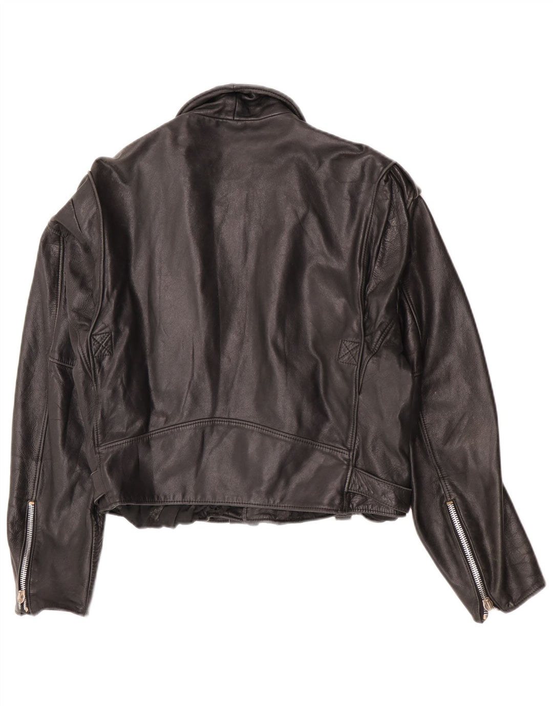 vintage Womens Crop Leather Biker Jacket UK 12 Cuir noir moyen