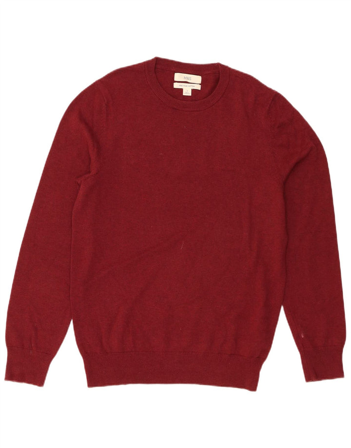 Marks & Spencer Pull col rond pour homme en coton bordeaux Taille S