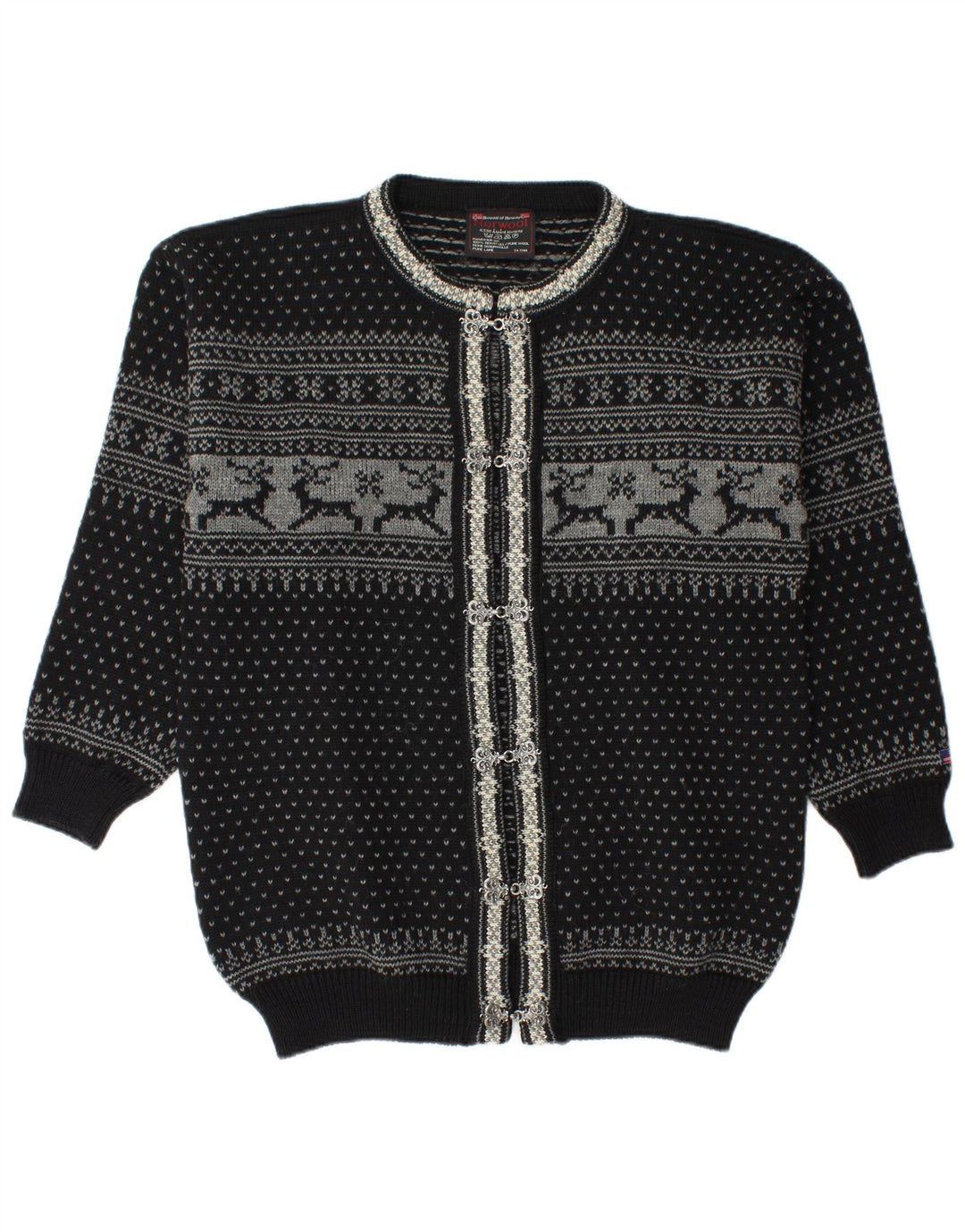 Norwool Cardigan pour homme en laine vierge Fair Isle Noir moyen