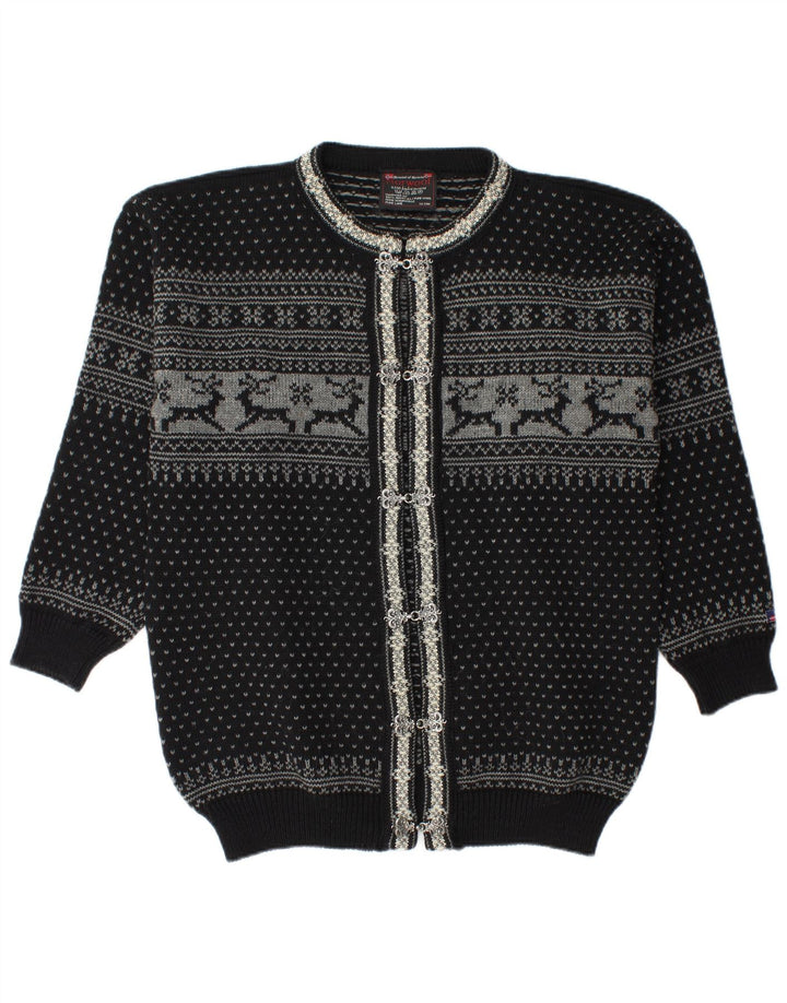 Norwool Cardigan pour homme en laine vierge Fair Isle Noir moyen