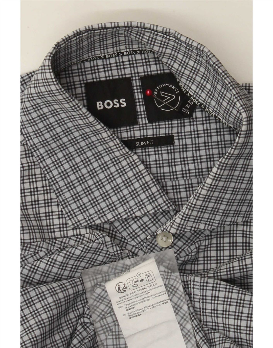 Hugo Boss Chemise slim fit pour homme taille 40 15 3/4 en polyamide à carreaux bleu moyen