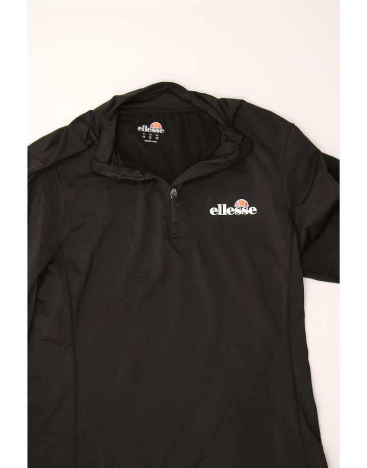 ELLESSE Womens Zip Neck Pullover Tracksuit Top UK 16 Large Black Polyester Vintage Ellesse and Second-Hand Ellesse from Messina Hembry 