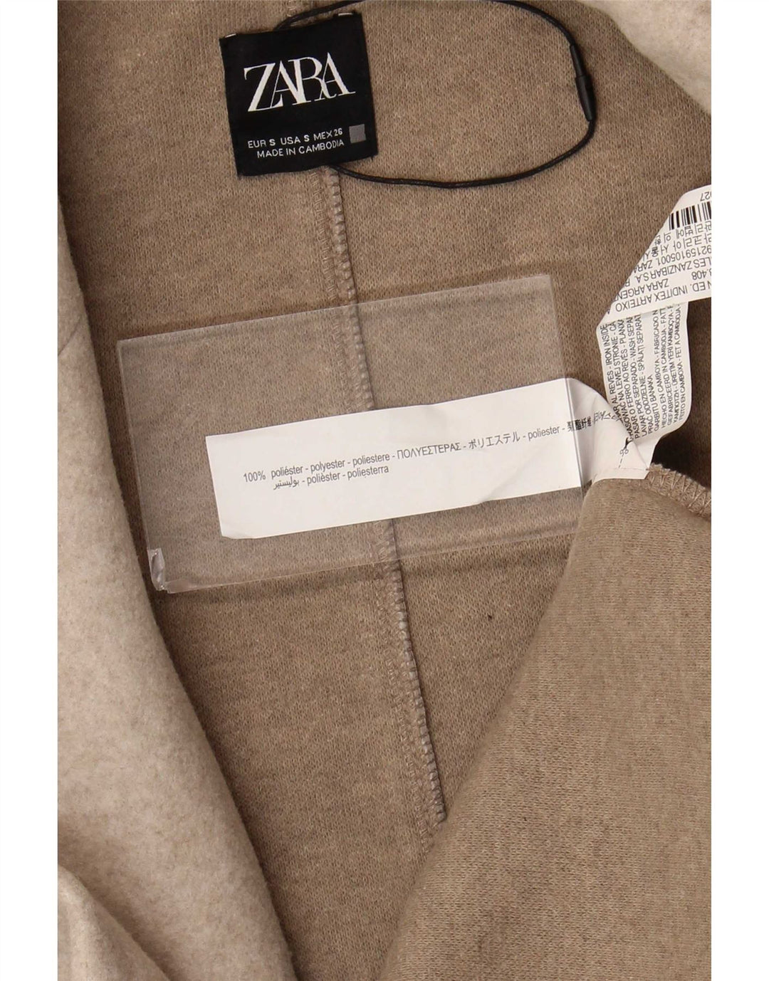 Zara Femme Manteau Ouvert UK 10 Petit Beige Polyester