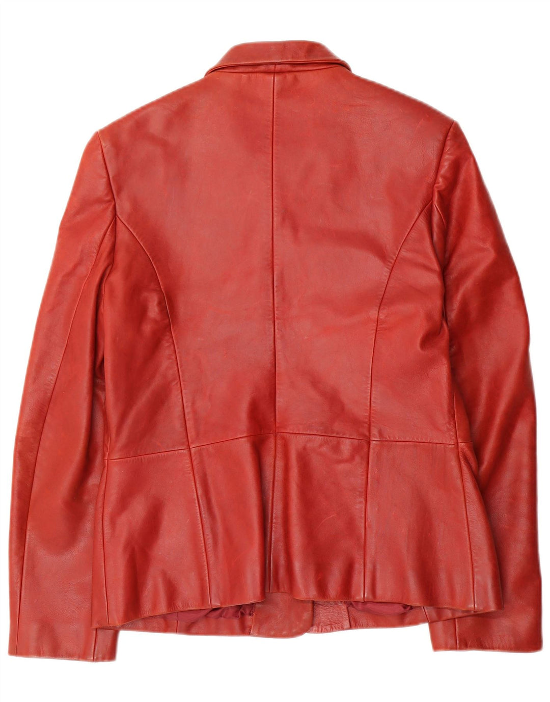 VINTAGE Femme 3 Boutons Veste Blazer En Cuir UK 14 Cuir Rouge Moyen