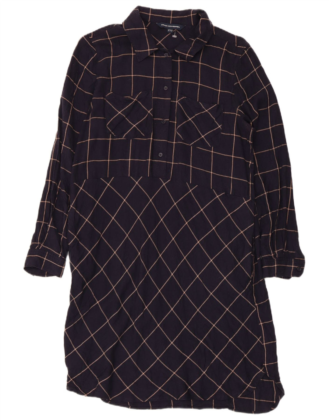French Connection Robe chemise pull pour femme UK 10 Petit carreaux bleu marine