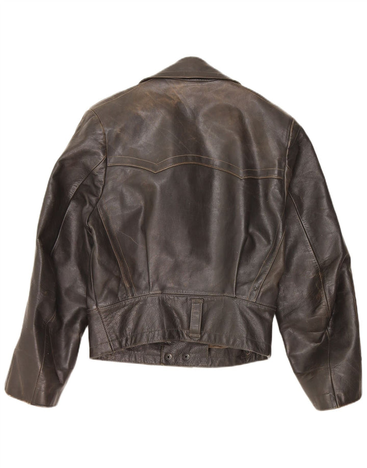 VINTAGE Veste en cuir femme UK 14 Moyen Noir