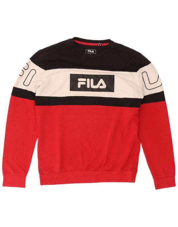 Fila Sweat-shirt graphique pour homme en coton color block Rouge Large