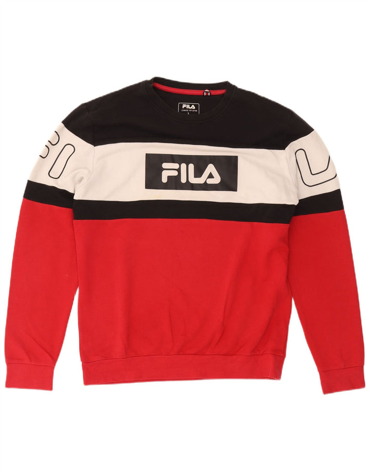 Fila Sweat-shirt graphique pour homme en coton color block Rouge Large