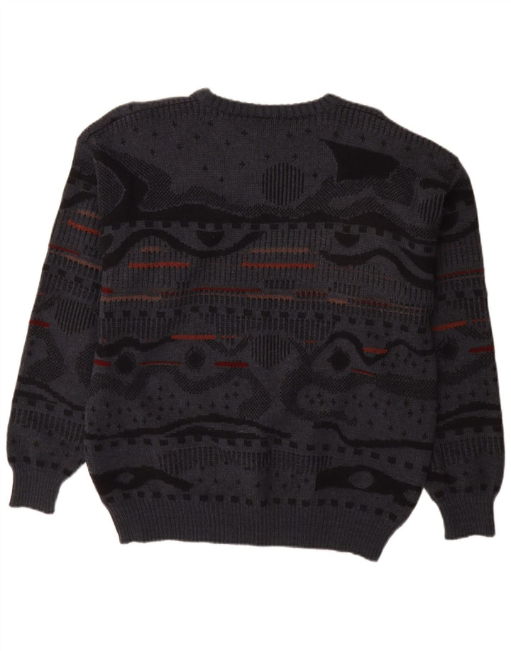vintage Mens Crew Neck Jumper Sweater IT 48 Moyen Gris Géométrique