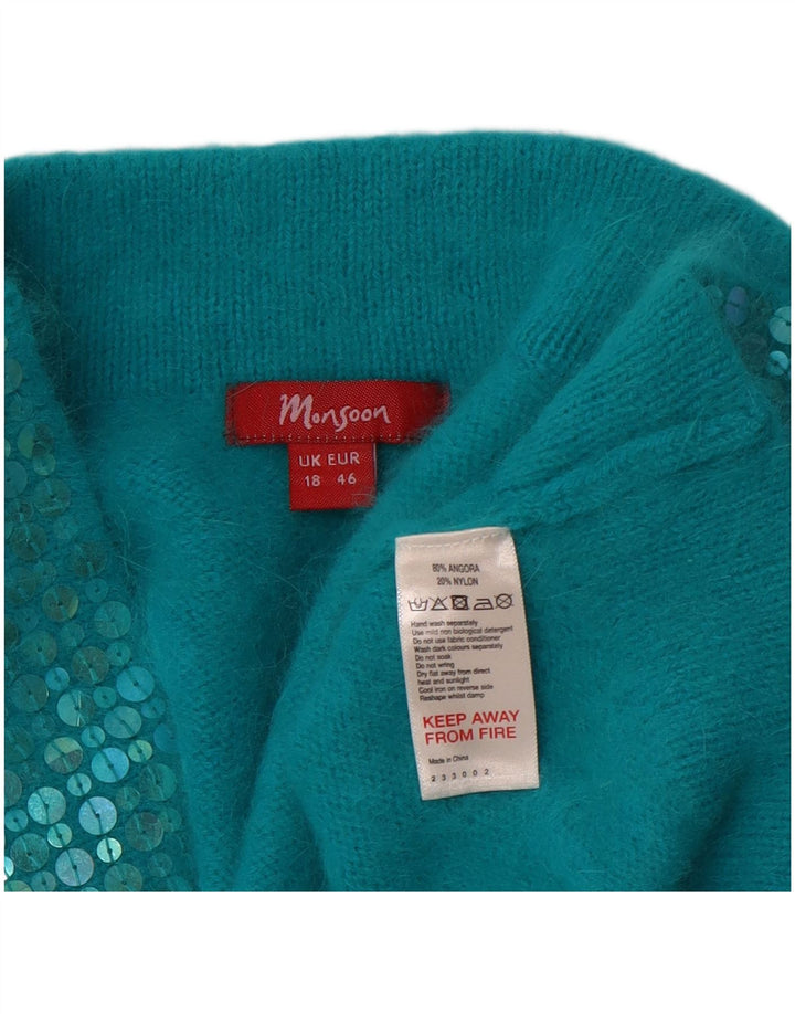 MONSOON Pull boléro ouvert à manches 3/4 pour femme UK 18 XL Bleu Angora