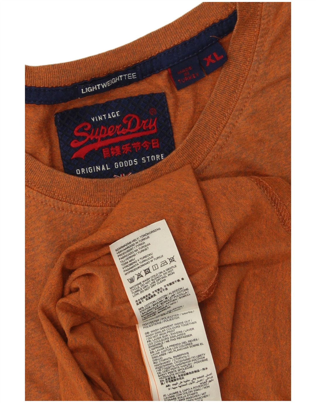 SUPERDRY Homme T-Shirt Graphique Top XL Orange Moucheté Coton