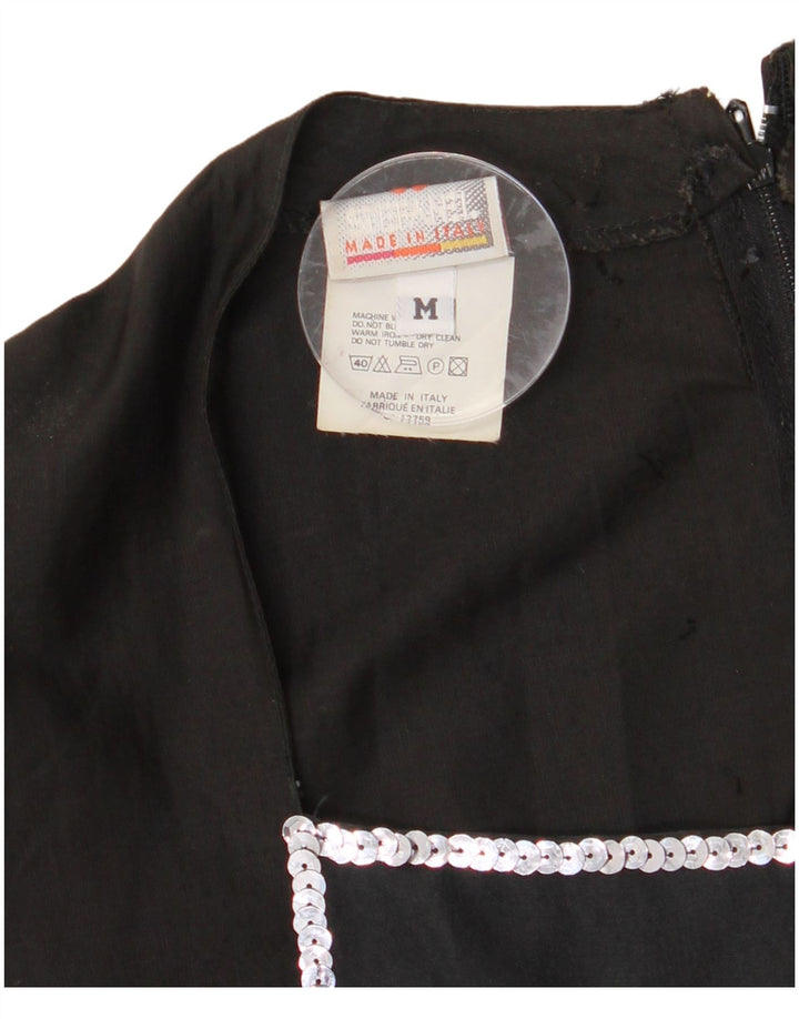 STEFANEL Robe Maxi Femme UK 12 Coton Noir Moyen