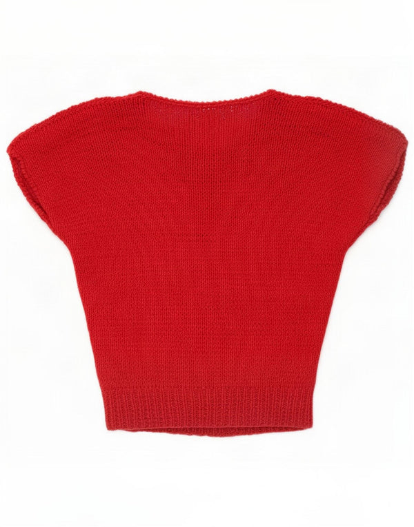 Vintage Womens Pullover Knit Blouse Top UK 14 Medium Red
