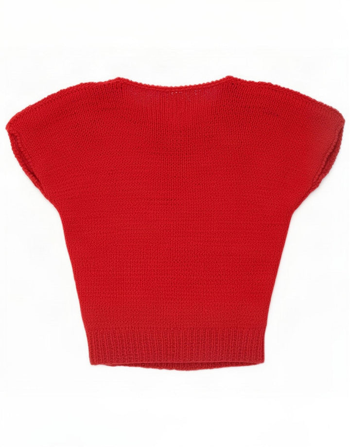 Vintage Womens Pullover Knit Blouse Top UK 14 Medium Red
