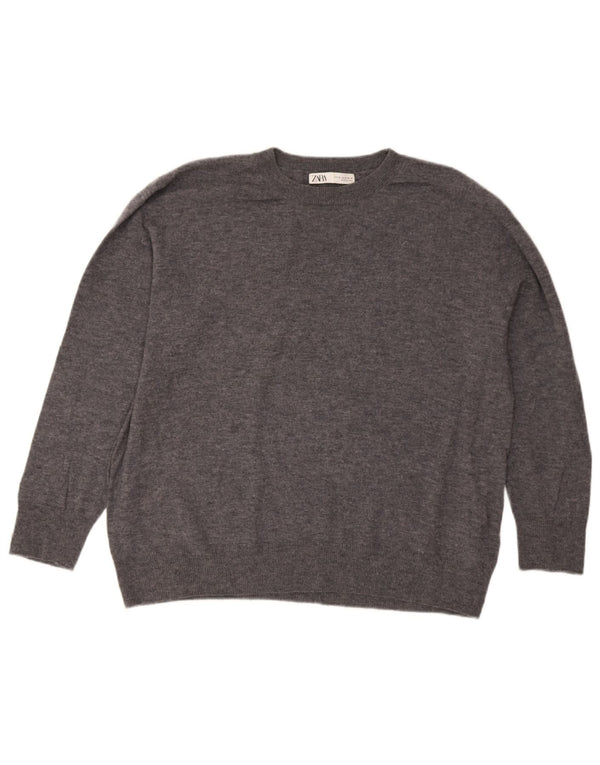 Zara Pull surdimensionné à col bateau pour femme UK 18 XL en laine mouchetée gris