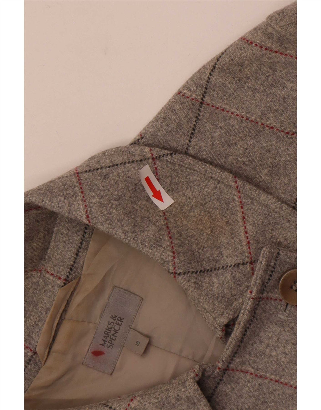 Marks & Spencer Manteau croisé pour femme UK 18 XL Gris à carreaux en laine vierge